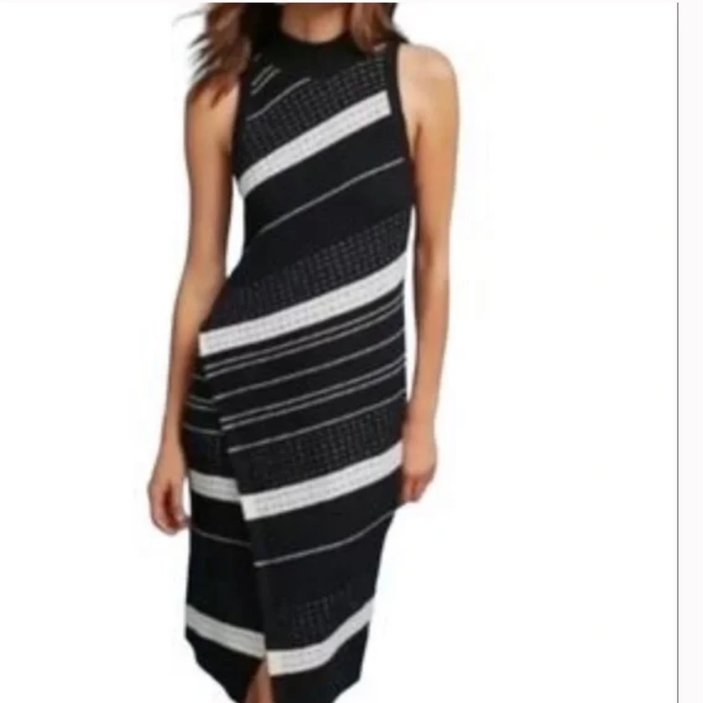 Anthropologie Asymmetrical Black and White Halter Midi Dress
